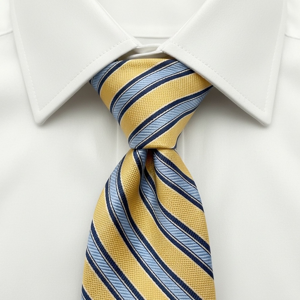 Jos A Bank 1905 Silk Tie Yellow Blue Navy Diagonal Repp Stripe Mens Necktie